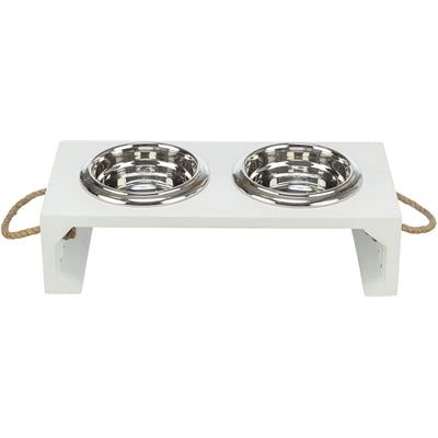 Trixie Be Nordic Set Fressnapf/Wassernapf Holz/Edelstahl Weiss