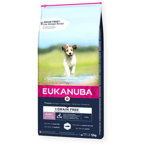 12kg EUKANUBA Grain Free Puppy kleine/mittelgroße Rassen Seefisch