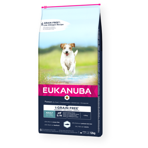 12kg EUKANUBA Grain Free Adult kleine/mittelgroße Rassen Seefisch