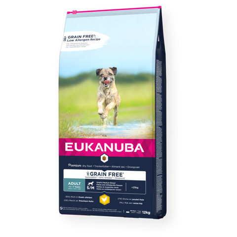 12kg EUKANUBA Grain Free Adult kleine/mittelgroße Rassen Huhn