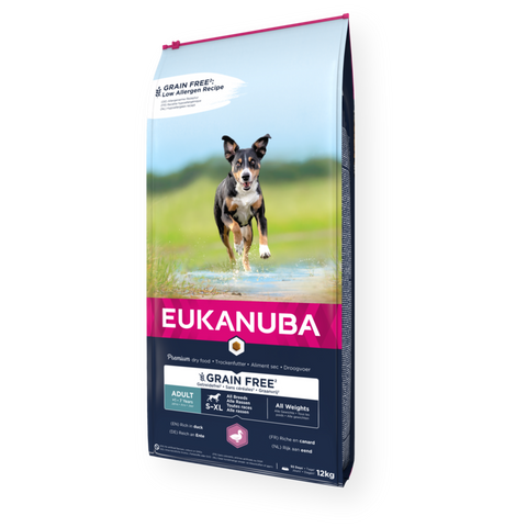 12kg EUKANUBA Grain Free Adult alle Rassen Ente